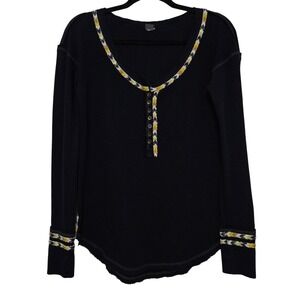 We The Free Boho Waffle Henley‎ Thermal Top Whimsigoth Grunge Layering Flaw